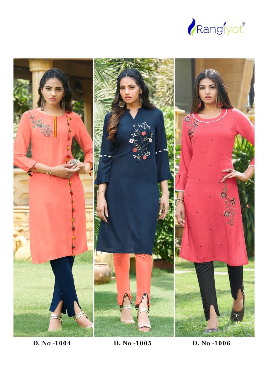 Rangjyot Kaaya Latest Fancy Designer Ethnic Wear Rayon Designer Rayon Kurti Collection
